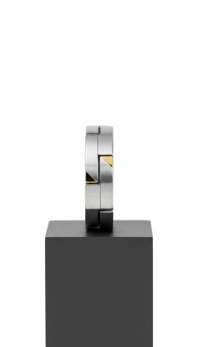 Anello geometrico in acciaio satinato